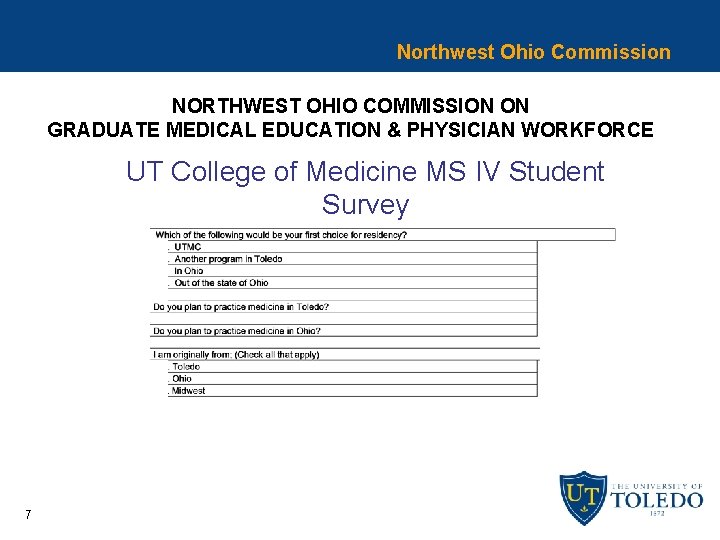 Northwest Ohio Commission NORTHWEST OHIO COMMISSION ON GRADUATE MEDICAL EDUCATION & PHYSICIAN WORKFORCE UT