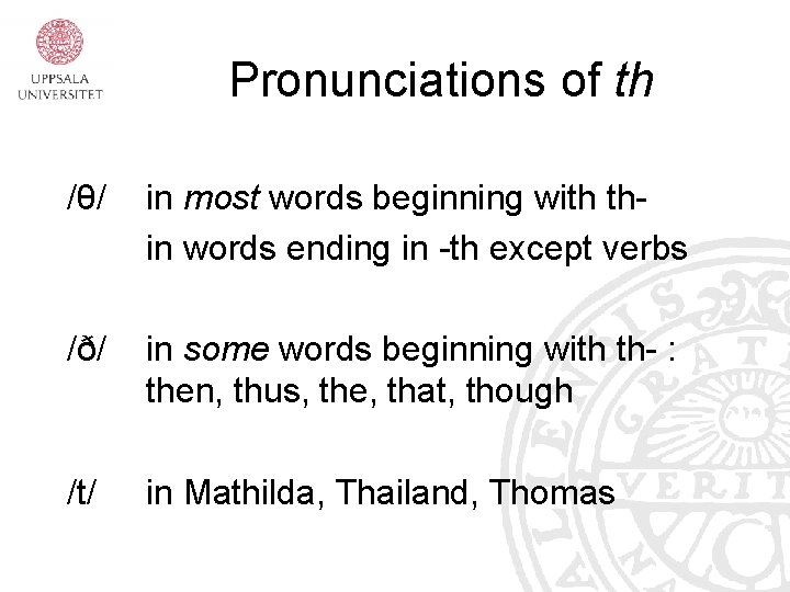 Pronunciations of th /θ/ in most words beginning with thin words ending in -th