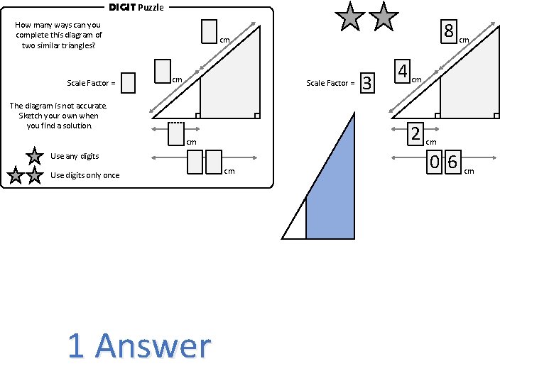 DIGIT Puzzle How many ways can you complete this diagram of two similar triangles?