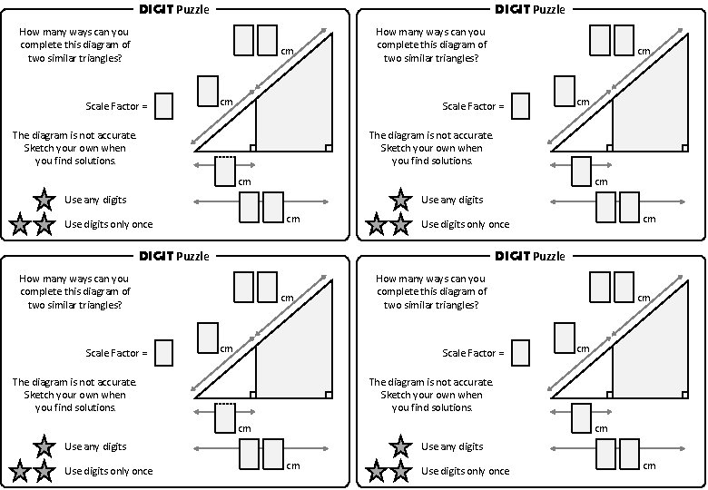 DIGIT Puzzle How many ways can you complete this diagram of two similar triangles?