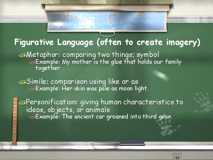 Figurative Language (often to create imagery) /Metaphor: /Example: together /Simile: comparing two things; symbol