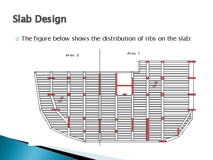 Slab Design � The figure below shows the distribution of ribs on the slab: