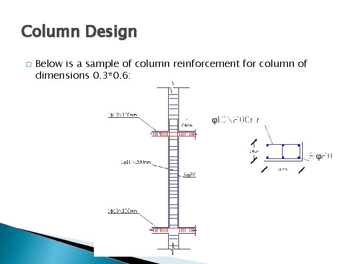 Column Design � Below is a sample of column reinforcement for column of dimensions