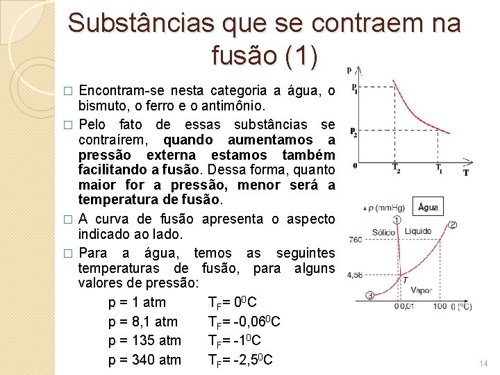 Substâncias que se contraem na fusão (1) Encontram-se nesta categoria a água, o bismuto,