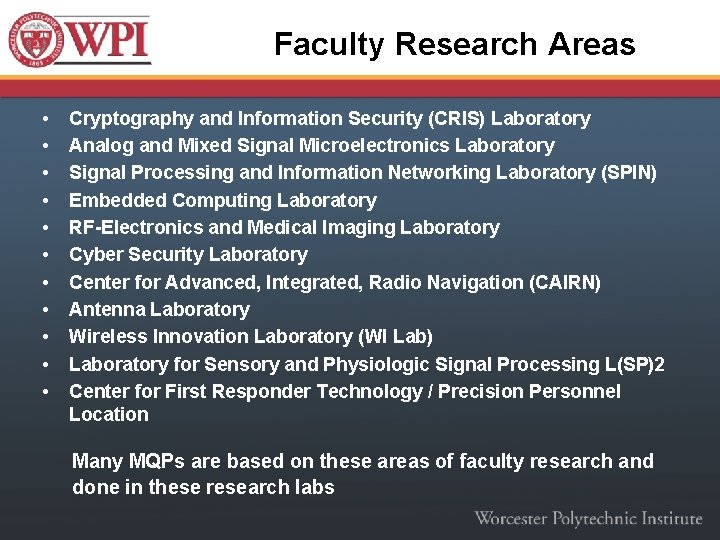 Faculty Research Areas • • • Cryptography and Information Security (CRIS) Laboratory Analog and