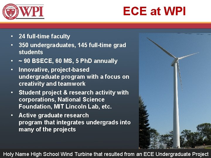 ECE at WPI • 24 full-time faculty • 350 undergraduates, 145 full-time grad students