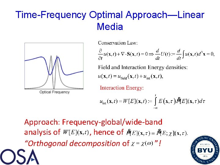 Time-Frequency Optimal Approach—Linear Media Approach: Frequency-global/wide-band analysis of , hence of “Orthogonal decomposition of