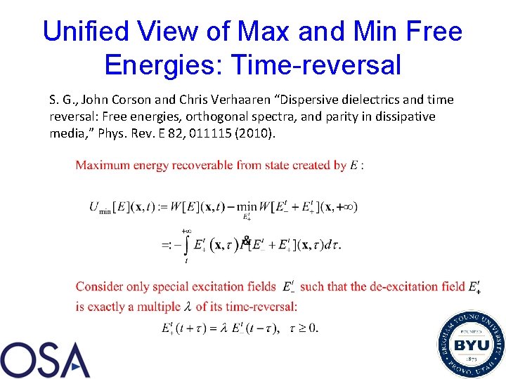 Unified View of Max and Min Free Energies: Time-reversal S. G. , John Corson