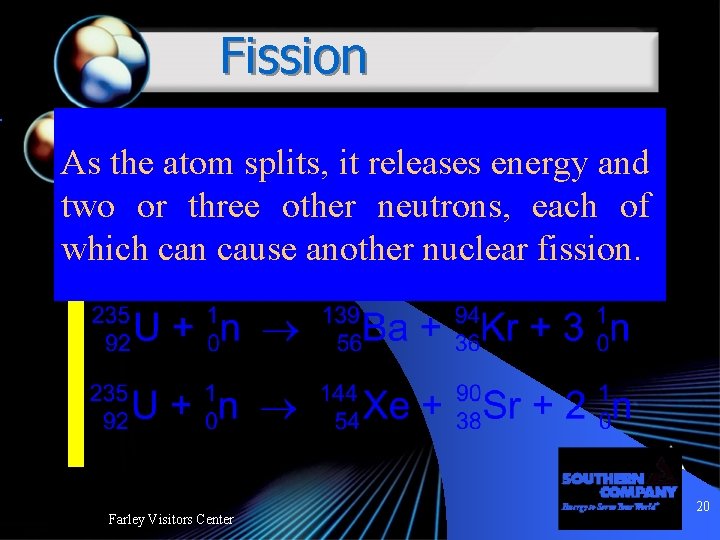Fission In nuclear fission, a heavy nuclide splits As the atom splits, it releases