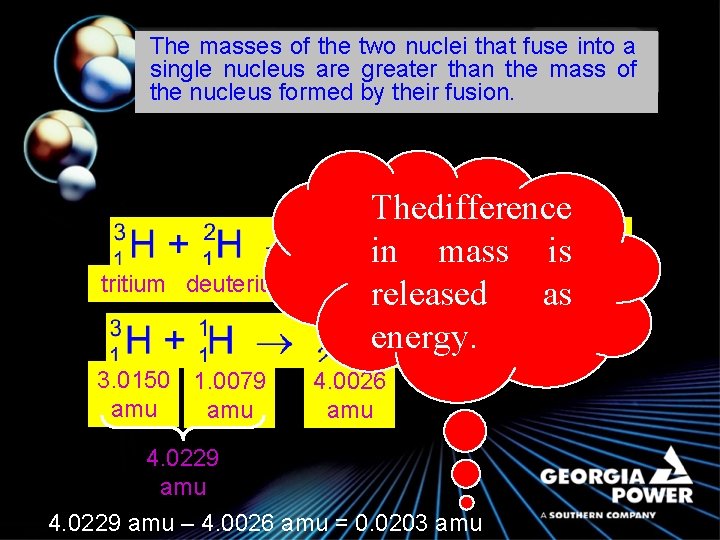 The masses of the two nuclei that fuse into a single nucleus are greater