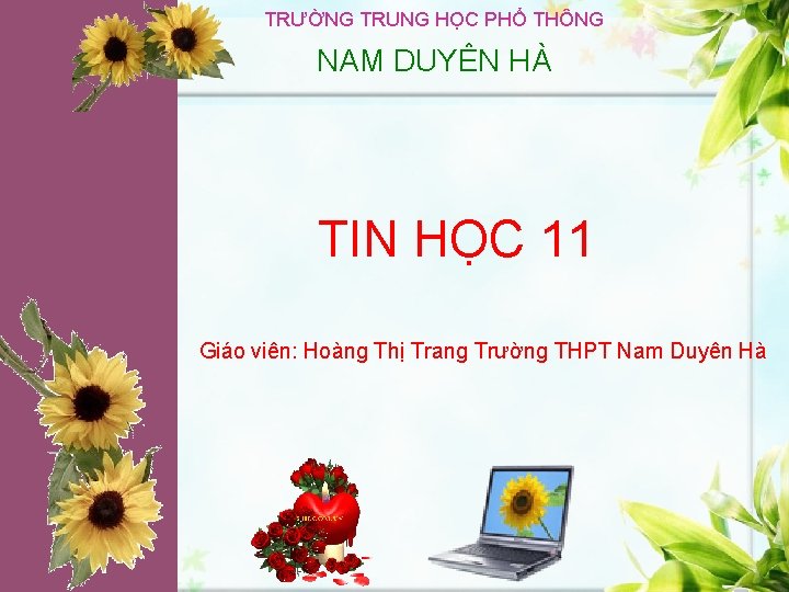 TRƯỜNG TRUNG HỌC PHỔ THÔNG NAM DUYÊN HÀ TIN HỌC 11 Giáo viên: Hoàng
