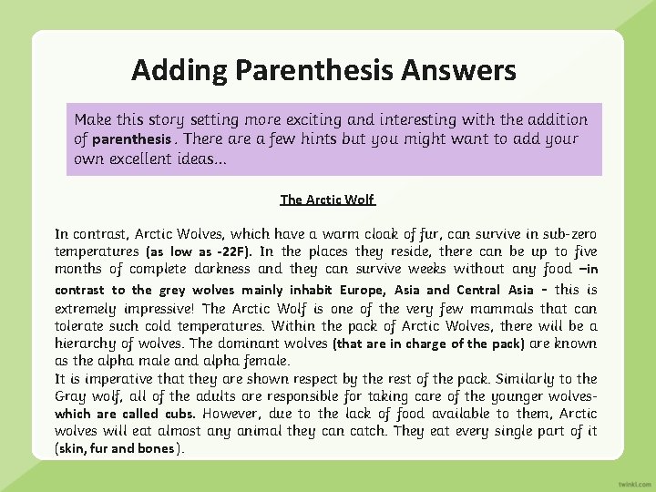 Adding Parenthesis Answers Make this story setting more exciting and interesting with the addition Adding Parenthesis Answers Make this story setting more exciting and interesting with the addition