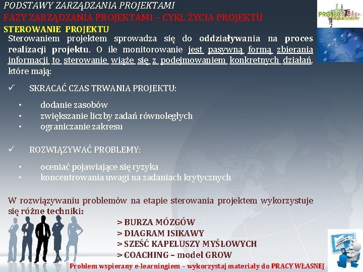 PODSTAWY ZARZĄDZANIA PROJEKTAMI FAZY ZARZĄDZANIA PROJEKTAMI – CYKL ŻYCIA PROJEKTU STEROWANIE PROJEKTU Sterowaniem projektem