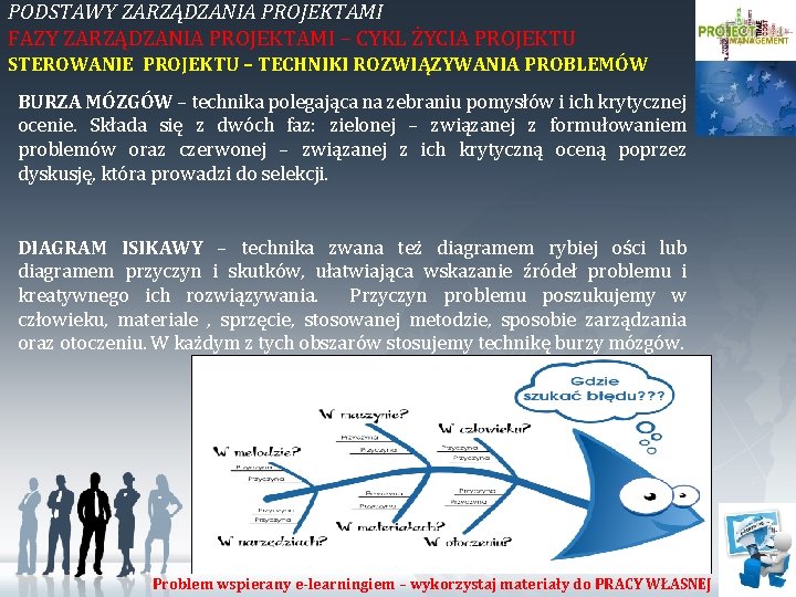 PODSTAWY ZARZĄDZANIA PROJEKTAMI FAZY ZARZĄDZANIA PROJEKTAMI – CYKL ŻYCIA PROJEKTU STEROWANIE PROJEKTU – TECHNIKI