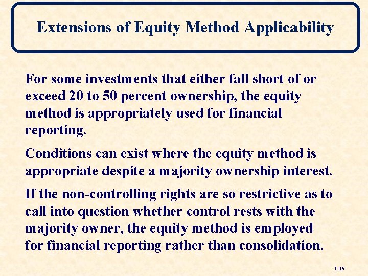 Extensions of Equity Method Applicability For some investments that either fall short of or