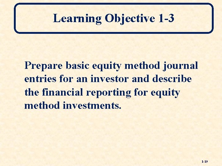 Learning Objective 1 -3 Prepare basic equity method journal entries for an investor and