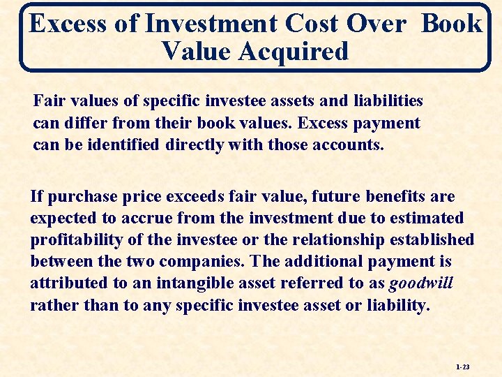 Excess of Investment Cost Over Book Value Acquired Fair values of specific investee assets
