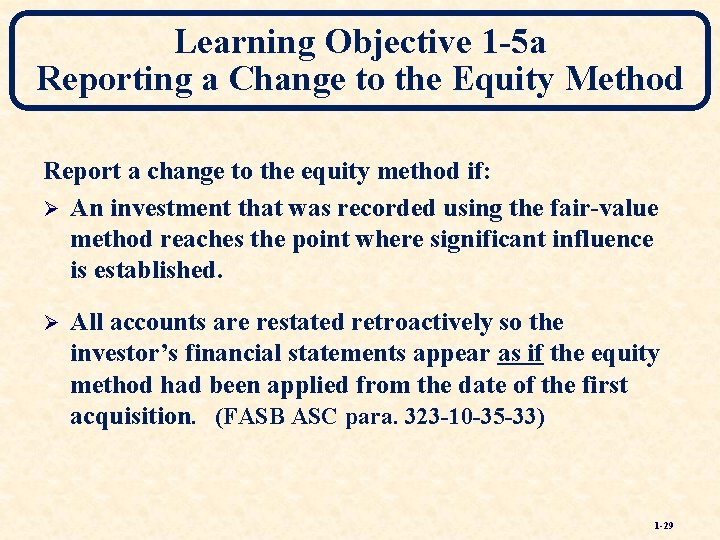Learning Objective 1 -5 a Reporting a Change to the Equity Method Report a