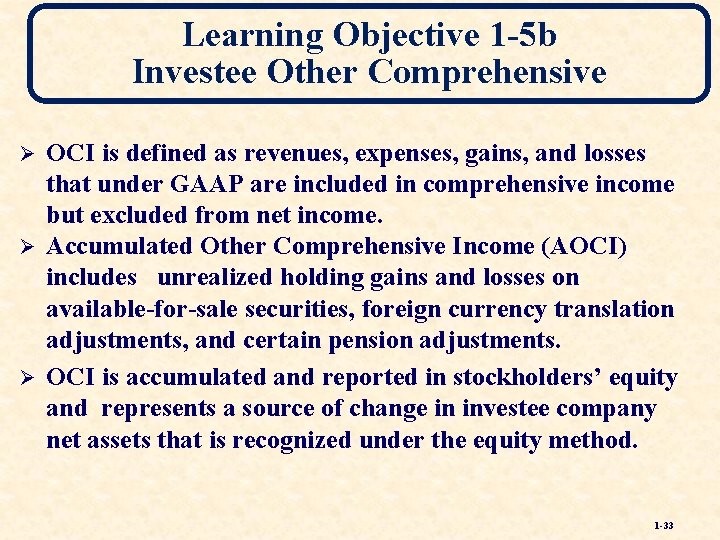 Learning Objective 1 -5 b Investee Other Comprehensive OCI is defined as revenues, expenses,