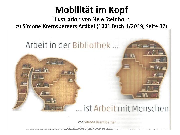 Mobilität im Kopf Illustration von Nele Steinborn zu Simone Kremsbergers Artikel (1001 Buch 1/2019,