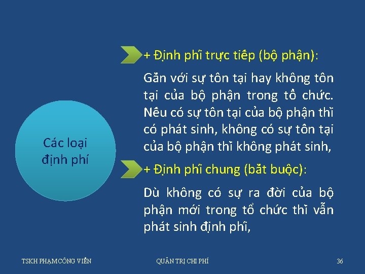 + Đi nh phi trư c tiê p (bộ phận): Các loại định phí