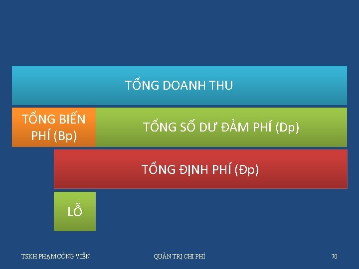 TỔNG DOANH THU TỔNG BIẾN PHÍ (Bp) TỔNG SỐ DƯ ĐẢM PHÍ (Dp) TỔNG