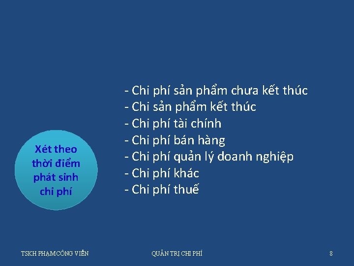 Xét theo thời điểm phát sinh chi phí TSKH PHẠM CÔNG VIỂN - Chi