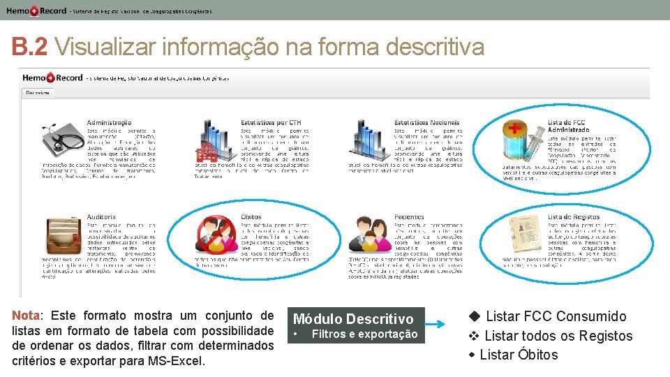 B. 2 Visualizar informação na forma descritiva Nota: Este formato mostra um conjunto de