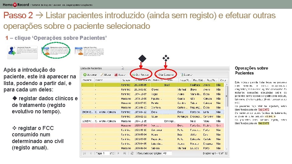 Passo 2 Listar pacientes introduzido (ainda sem registo) e efetuar outras operações sobre o