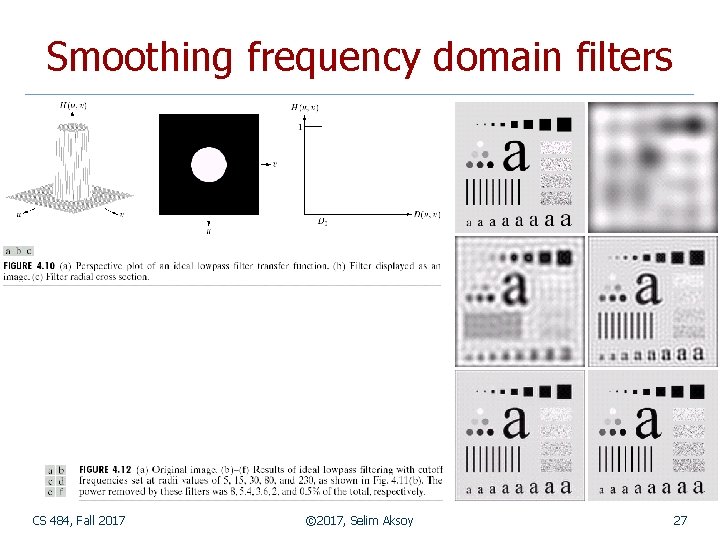 Smoothing frequency domain filters CS 484, Fall 2017 © 2017, Selim Aksoy 27 