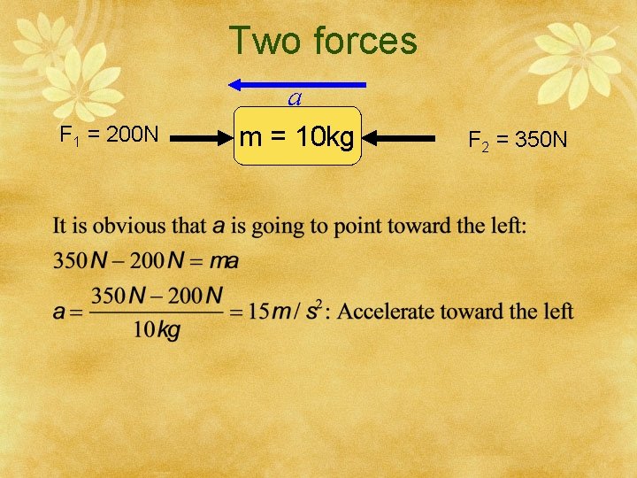 Two forces F 1 = 200 N a m = 10 kg F 2