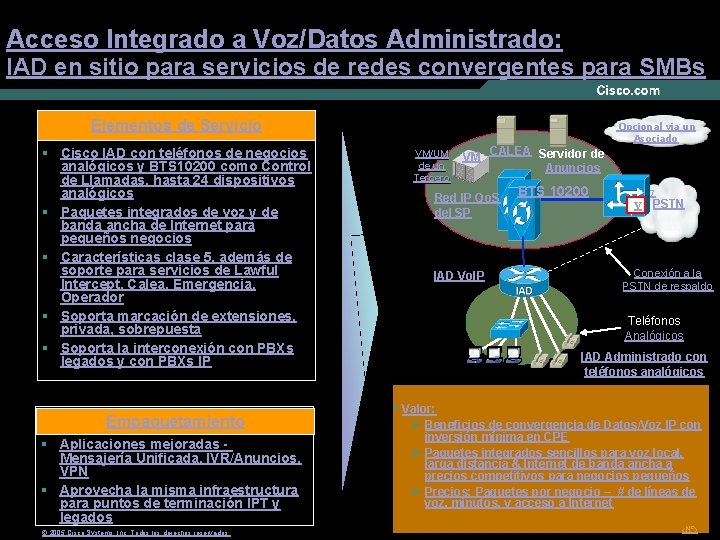 Acceso Integrado a Voz/Datos Administrado: IAD en sitio para servicios de redes convergentes para