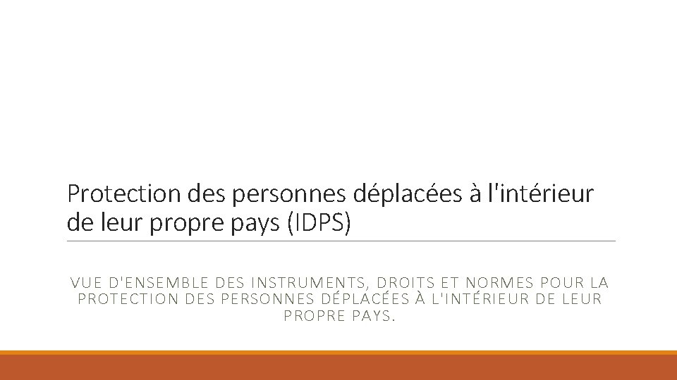 Protection des personnes déplacées à l'intérieur de leur propre pays (IDPS) VUE D'ENSEMBLE DES