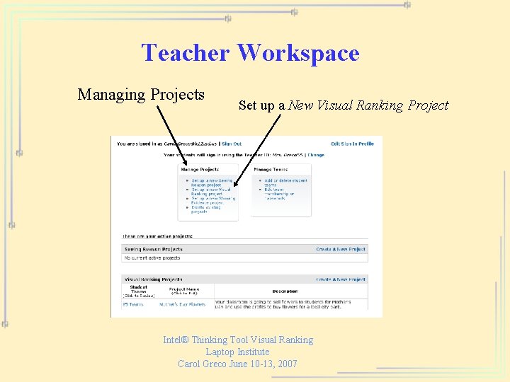 Teacher Workspace Managing Projects Set up a New Visual Ranking Project Intel® Thinking Tool