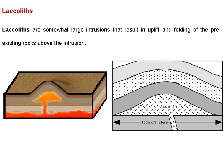 Laccoliths are somewhat large intrusions that result in uplift and folding of the preexisting