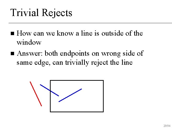 Trivial Rejects How can we know a line is outside of the window n