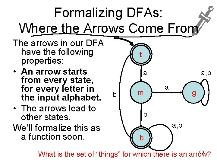 Formalizing DFAs: Where the Arrows Come From The arrows in our DFA have the