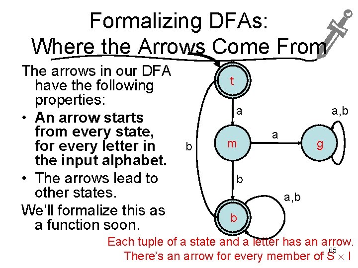 Formalizing DFAs: Where the Arrows Come From The arrows in our DFA have the