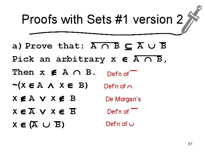 Proofs with Sets #1 version 2 a) Prove that: A B Pick an arbitrary