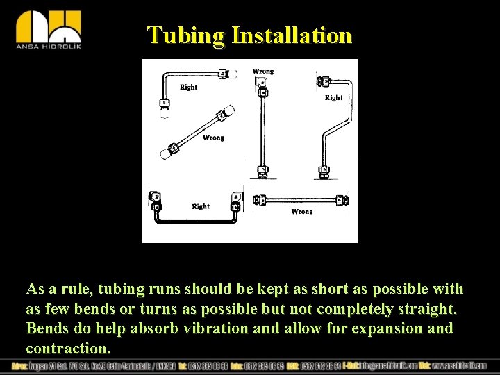 Tubing Installation As a rule, tubing runs should be kept as short as possible