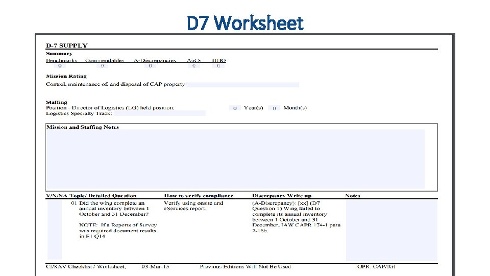 D 7 Worksheet D 7 Worksheet