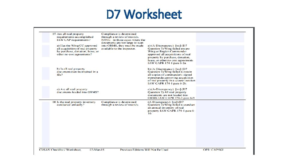 D 7 Worksheet D 7 Worksheet