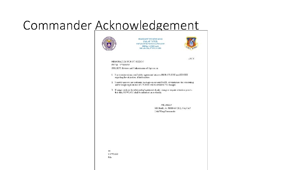 Commander Acknowledgement Commander Acknowledgement