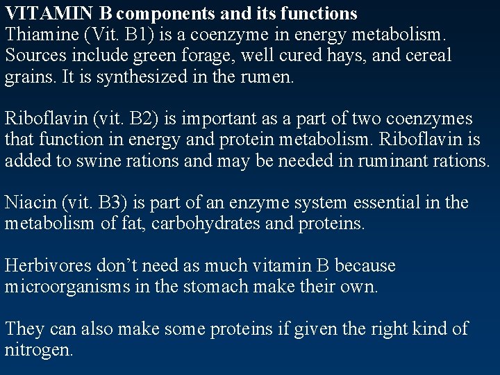 VITAMIN B components and its functions Thiamine (Vit. B 1) is a coenzyme in