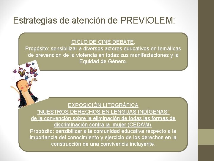 Estrategias de atención de PREVIOLEM: CICLO DE CINE DEBATE Propósito: sensibilizar a diversos actores