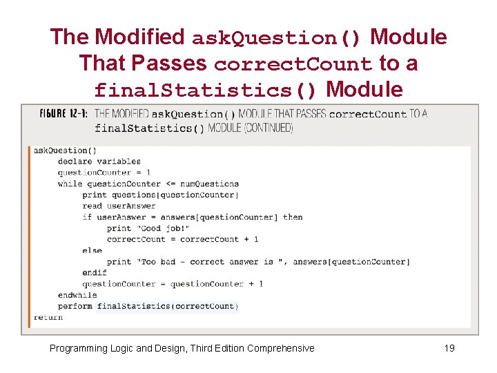 The Modified ask. Question() Module That Passes correct. Count to a final. Statistics() Module