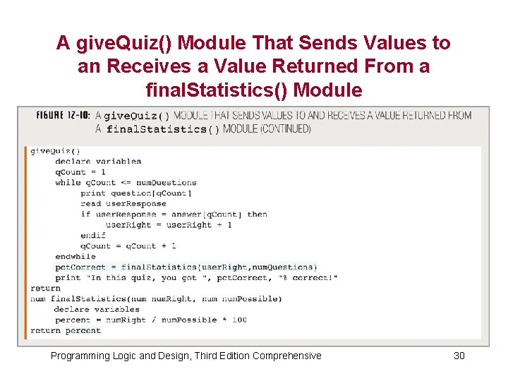 A give. Quiz() Module That Sends Values to an Receives a Value Returned From