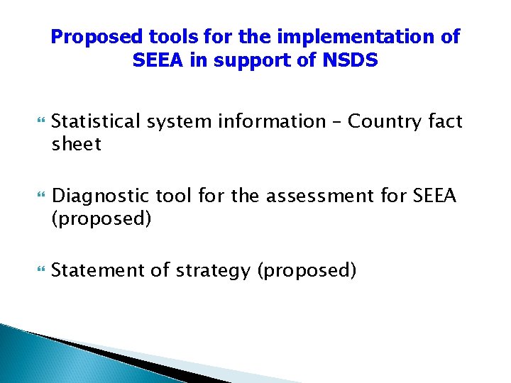 Proposed tools for the implementation of SEEA in support of NSDS Statistical system information