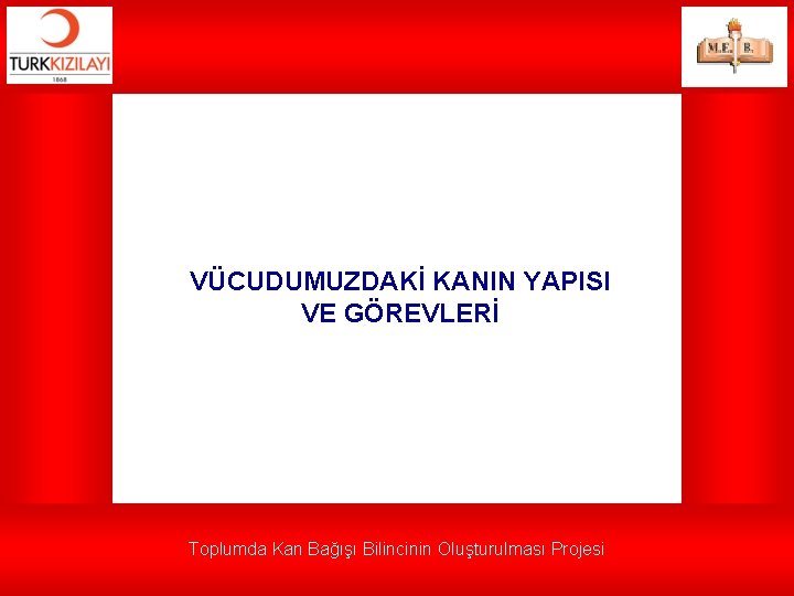 VÜCUDUMUZDAKİ KANIN YAPISI VE GÖREVLERİ Toplumda Kan Bağışı Bilincinin Oluşturulması Projesi 