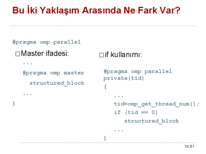 Bu İki Yaklaşım Arasında Ne Fark Var? #pragma omp parallel � Master. . .